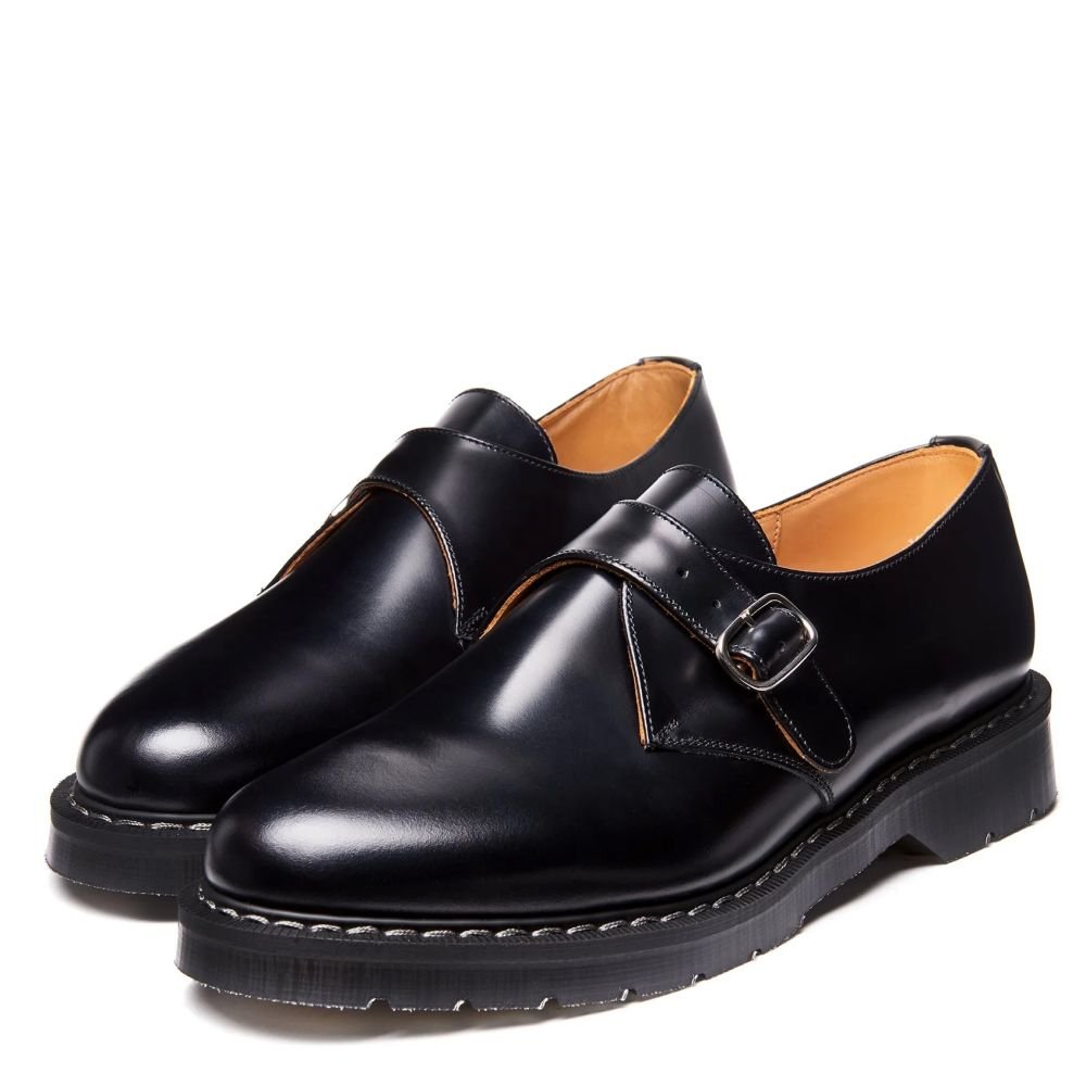 Solovair Single Buckle Monk Shoe in Black Hi-Shine