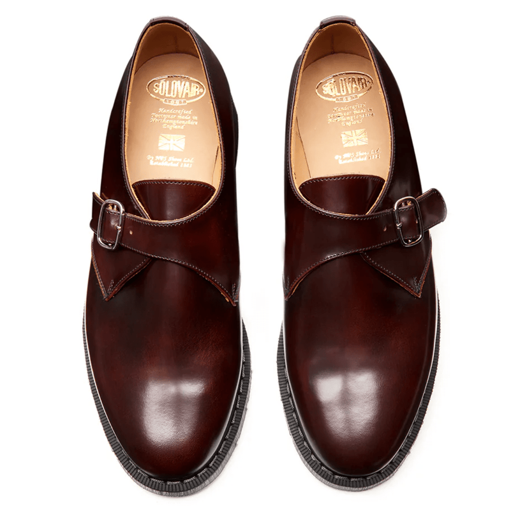 Solovair Single Buckle Monk Shoe in Burgundy Rub-Off