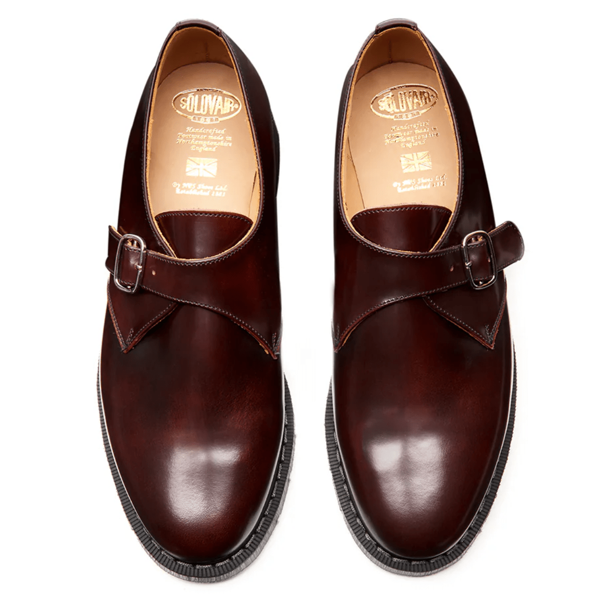 Solovair Single Buckle Monk Shoe in Burgundy Rub-Off