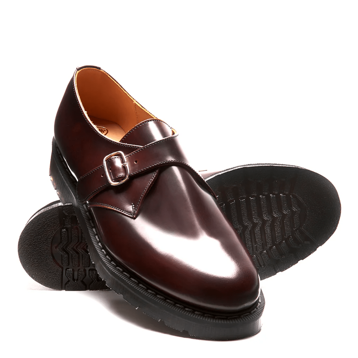 Solovair Single Buckle Monk Shoe in Burgundy Rub-Off