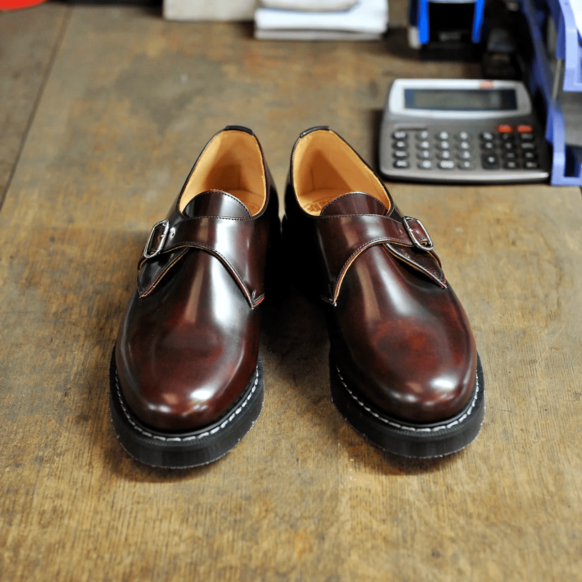 Solovair Single Buckle Monk Shoe in Burgundy Rub-Off