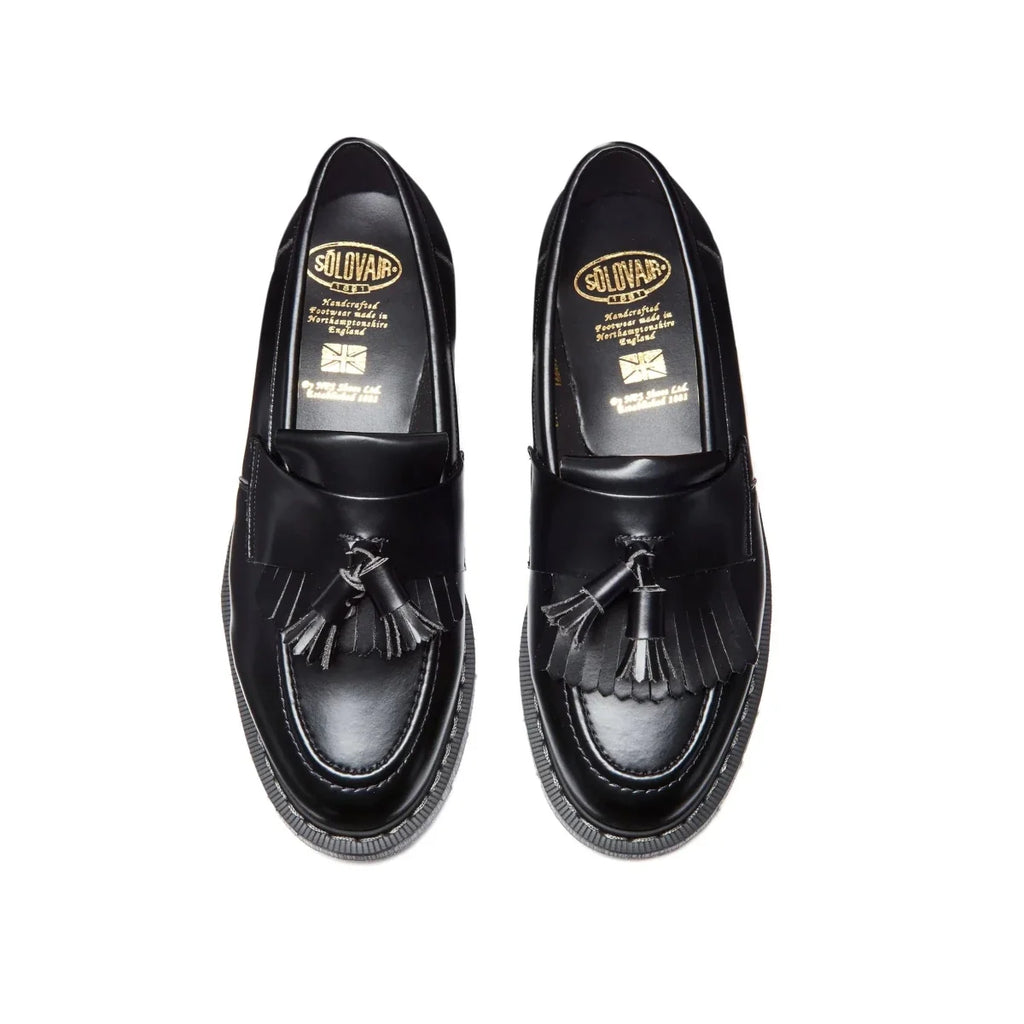 Solovair Tassel Loafer in Black Hi-Shine