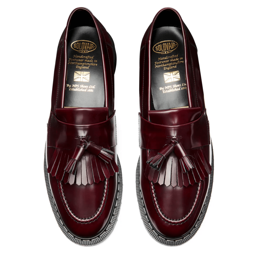 Solovair Tassel Loafer Vegan in Cherry Red Rub-Off